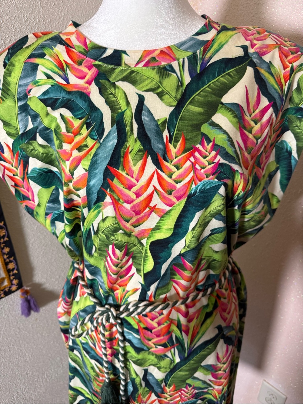 FARM Rio Green Multi Tropical Midi Dress with Tie-Waist - Picture 3 of 12